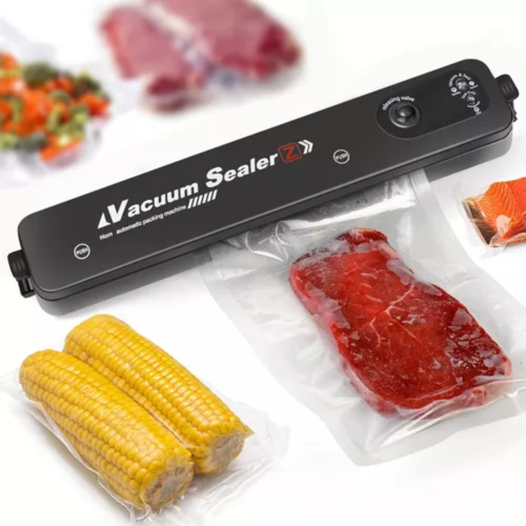 Selladora al vacío con choclos y carne sellados