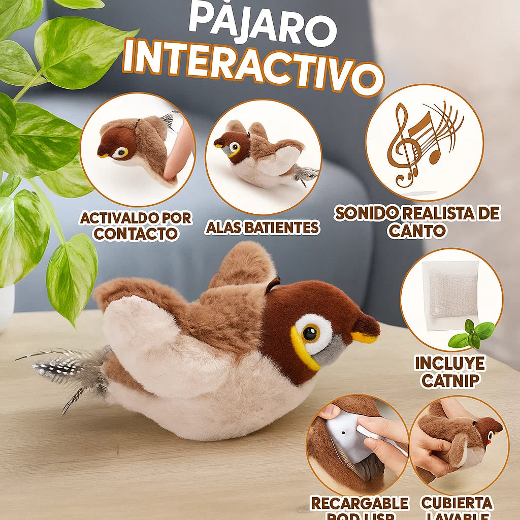 Pájaro interactivo eléctrico para gatos